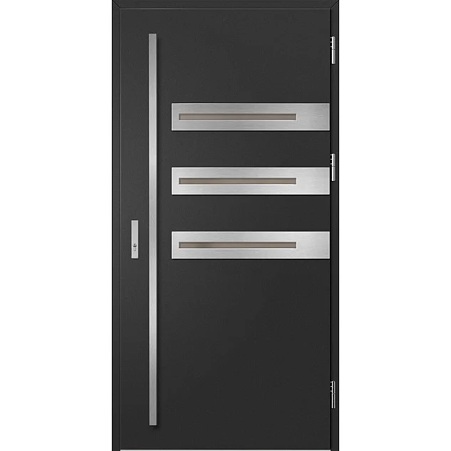 Eingangstüren aus Stahl ERKADO - LEOBEN 1 - Schwarz, Label Inox