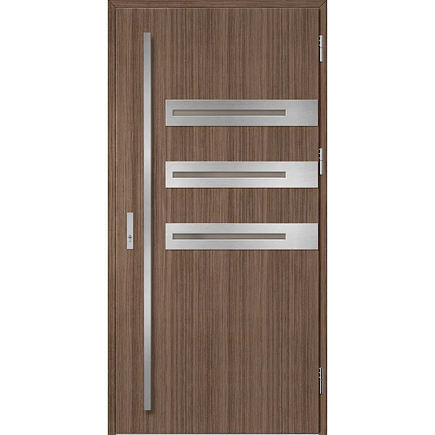 Eingangstüren aus Stahl ERKADO - LEOBEN 1 - Mittelbraune Eiche, Label Inox