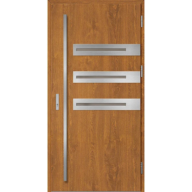 Eingangstüren aus Stahl ERKADO - LEOBEN 1 - Goldene Eiche, Label Inox