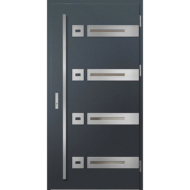 Eingangstüren aus Stahl - LEOBEN 3 - Anthrazit Struktur, Label Inox Eingangstüren aus Stahl ERKADO - LEOBEN 3 - Anthrazit Struktur, Label Inox