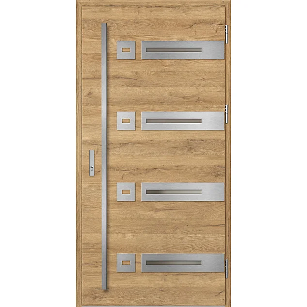 Eingangstüren aus Stahl - LEOBEN 3 - Eiche Natur Quermuste, Label Inox Eingangstüren aus Stahl ERKADO - LEOBEN 3 - Eiche Natur Quermuste, Label Inox