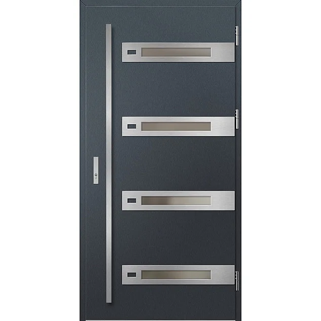 Eingangstüren aus Stahl - LEOBEN 4 - Anthrazit Struktur, Label Inox Eingangstüren aus Stahl ERKADO - LEOBEN 4 - Anthrazit Struktur, Label Inox