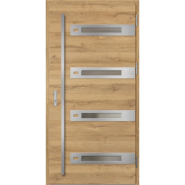 Eingangstüren aus Stahl - LEOBEN 4 - Eiche Natur Quermuste, Label Inox Eingangstüren aus Stahl ERKADO - LEOBEN 4 - Eiche Natur Quermuste, Label Inox