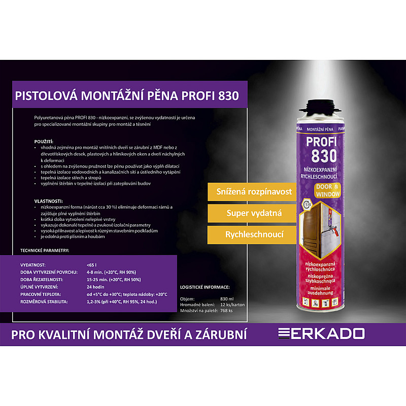 PROFI 830 pena montážne nízkoexpanzné PROFI 830 pena montážne nízkoexpanzné